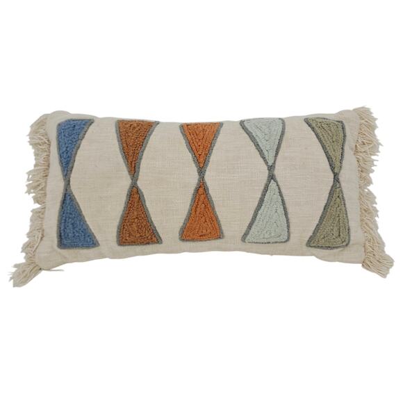 Bloomingville Boho Bohemian Cotton Lumbar Pillow Embroidery Fringe Multicolor - Picture 1 of 7